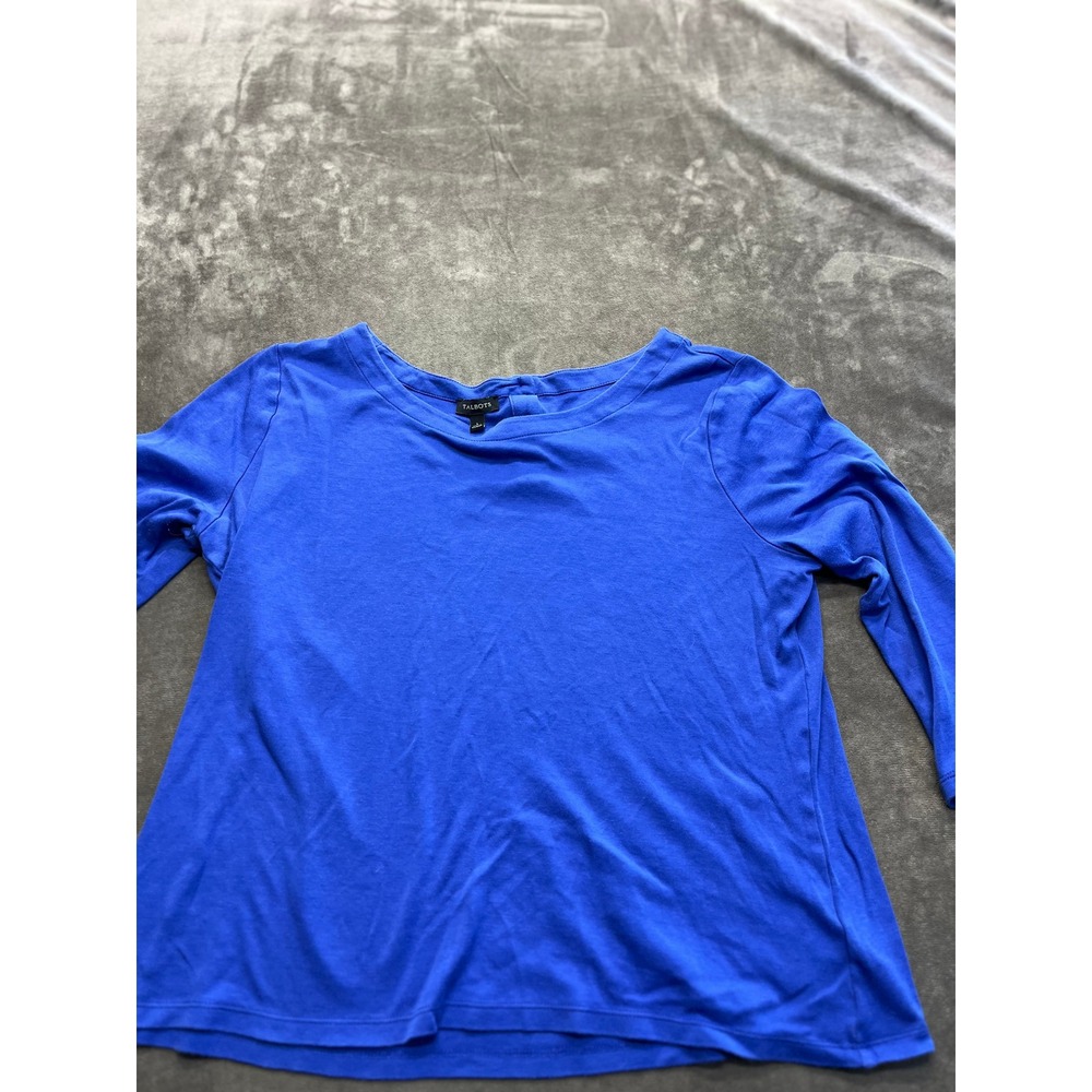 Talbots Womens Royal Blue Button‎ Back Scoop Neck 3/4 Sleeve Jersey Top Large